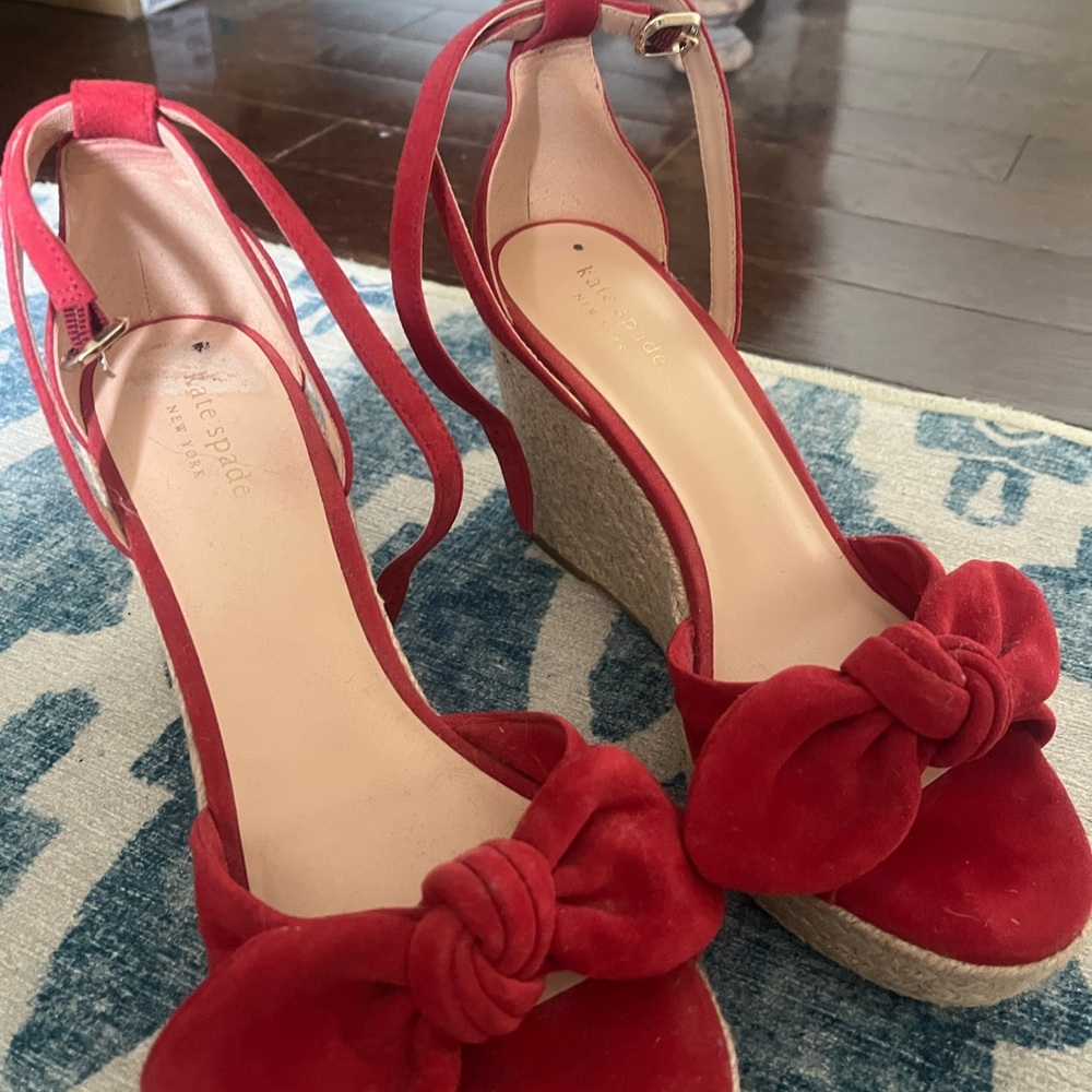 Kate Spade Red Wedge Sandals with Bow Detail